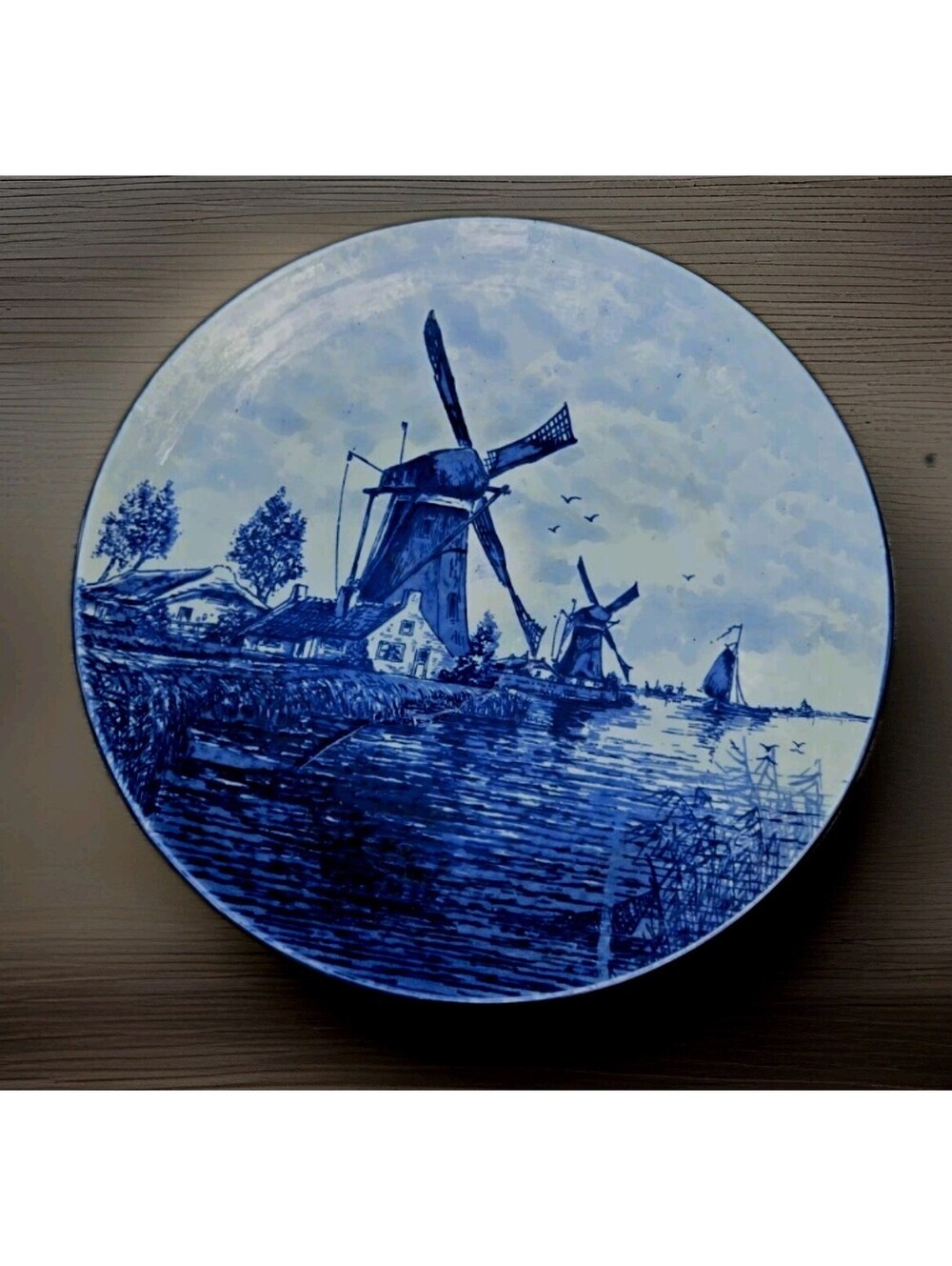 Vintage Delft's Blauw Holland Hand-Painted Windmill Plate 10" Mint Condition